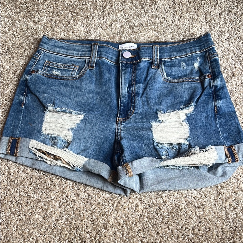 Sneak Peek Blue Distressed Jean Shorts High-Waisted